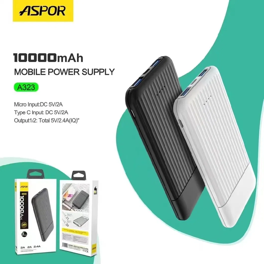 Charge on-the-go with the Aspor A323 Power Bank, featuring a 10000mAh capacity and dual USB output for fast charging. Perfect for smartphones and tablets. Get yours now at SLitems.lk!