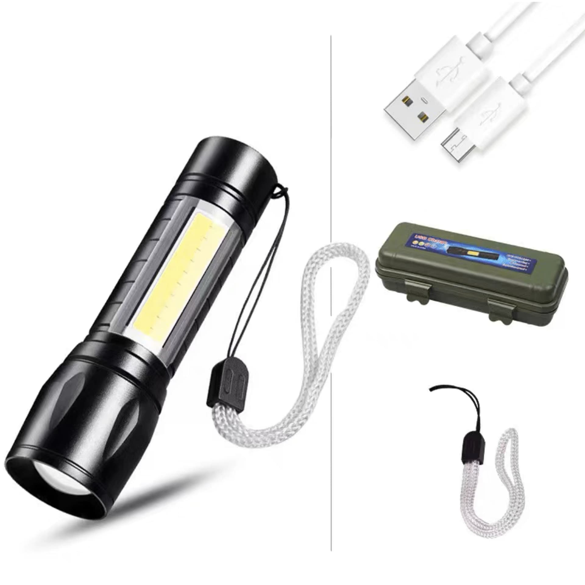 Discover the portable LED rechargeable flashlight torch with powerful lamp light. Compact, durable, and ideal for camping, emergencies, or daily use. Small but bright for any situation.